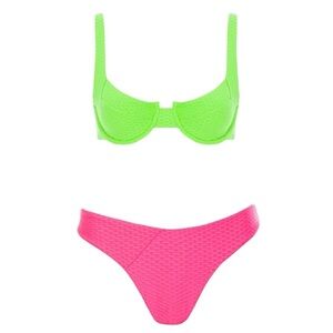 Vetchy Laguna Bikini Two Piece Swimsuit Neon Green Top Hot Pink Botton M/L